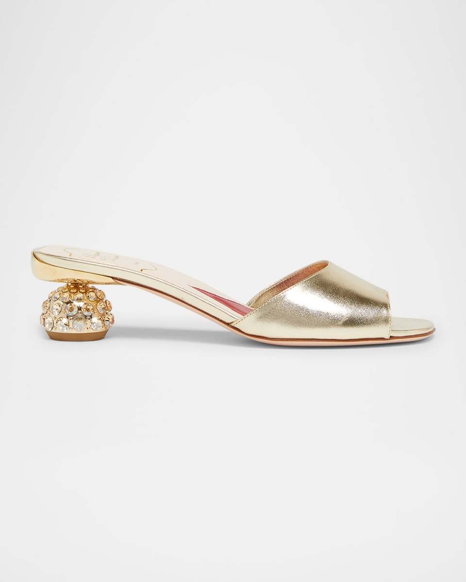 Strass-Heel Leather Slide Mules